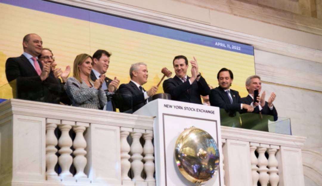 El presidente Iván Duque en la bolsa de Nueva York (EE.UU.)                 Foto: Presidencia de Colombia. 