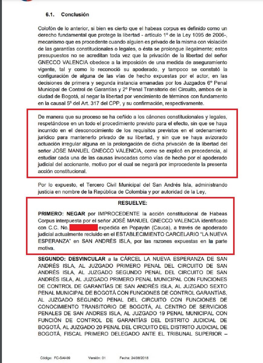 Juez niega habeas corpus a José Manuel Gnecco y seguirá preso