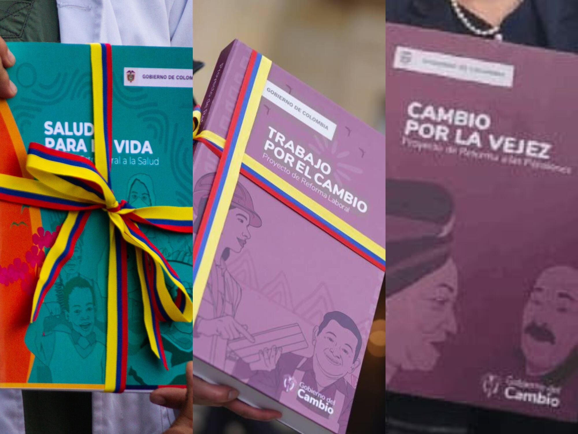 Textos de la reforma a la salud, reforma laboral y reforma pensional. Fotos: Suministradas.