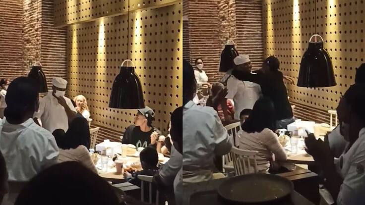 Papá disfrazado de empleado de restaurante sorprendió a sus hijos