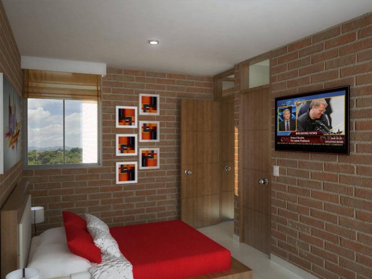 Vivienda de interés social que se construye sobre la futura Avenida 103 con carrera 4F, a tan solo cinco minutos de Homecenter, Almaneces Éxito y Makro. Conjunto Cerrado con porterÍa vigilada 24 horas, conformado por 6 torres de cinco pisos cada una y Apartamentos todos esquineros  de 2 y 3 alcobas desde 39,08 M2 hasta 47,64 M2 espacios iluminados y ventilados naturalmente.