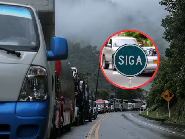Carretera en la vía Bogotá - Villavicencio y de fondo una señal de tránsito con la palabra siga (Fotos vía Getty Images y COLPRENSA)