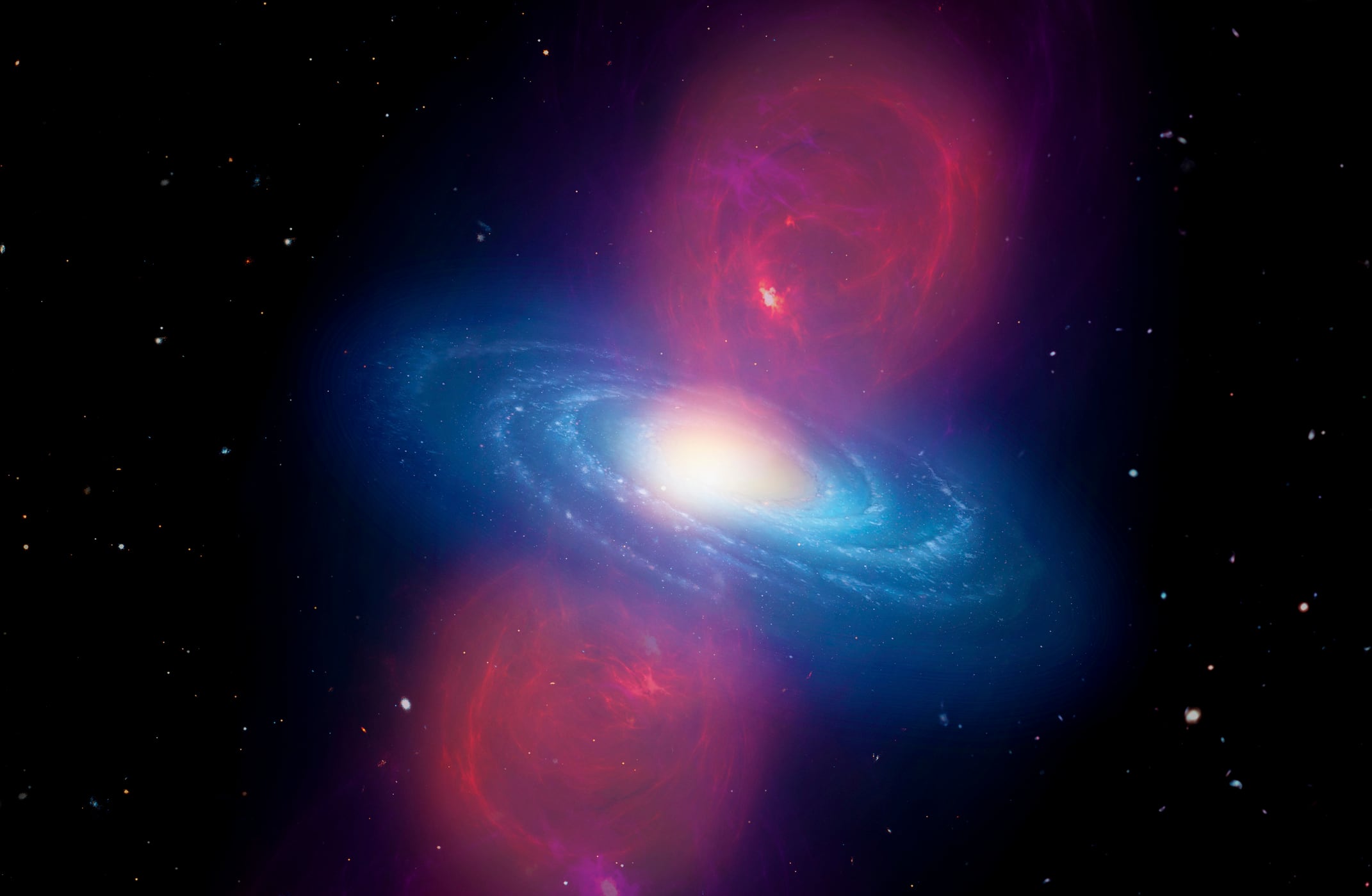 En 2010, las observaciones realizadas por el Telescopio de Rayos Gamma Fermi revelaron dos enormes estructuras asociadas con la Vía Láctea. Estas dos estructuras con forma de lóbulo se han denominado Burbujas de Fermi / Getty Images