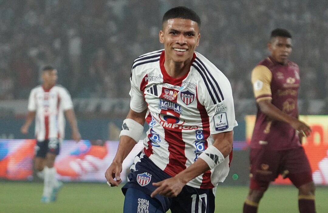 José Enamorado celebra tras anotar ante el Deportes Tolima en la final de la Liga Betplay 2025-II. FOTO: Junior FC/X