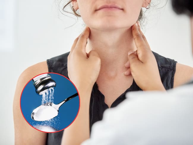Persona siendo revisada por doctor por tiroides / Cuchara de sal (Getty Images)