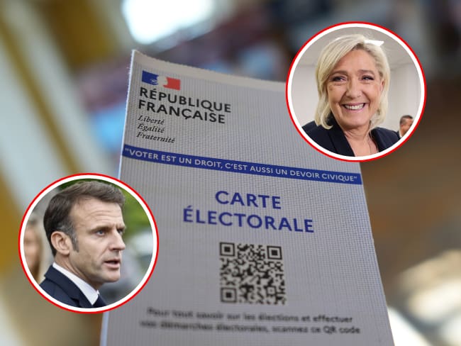 Pese a la incertidumbre sobre el resultado de las elecciones, las encuestas indican una victoria aplastante de la extrema derecha liderada por Marine Le pen (der) y una derrota para el oficialismo del presidente Emmanuel Macron (i).
(Foto: Getty / Caracol Radio)