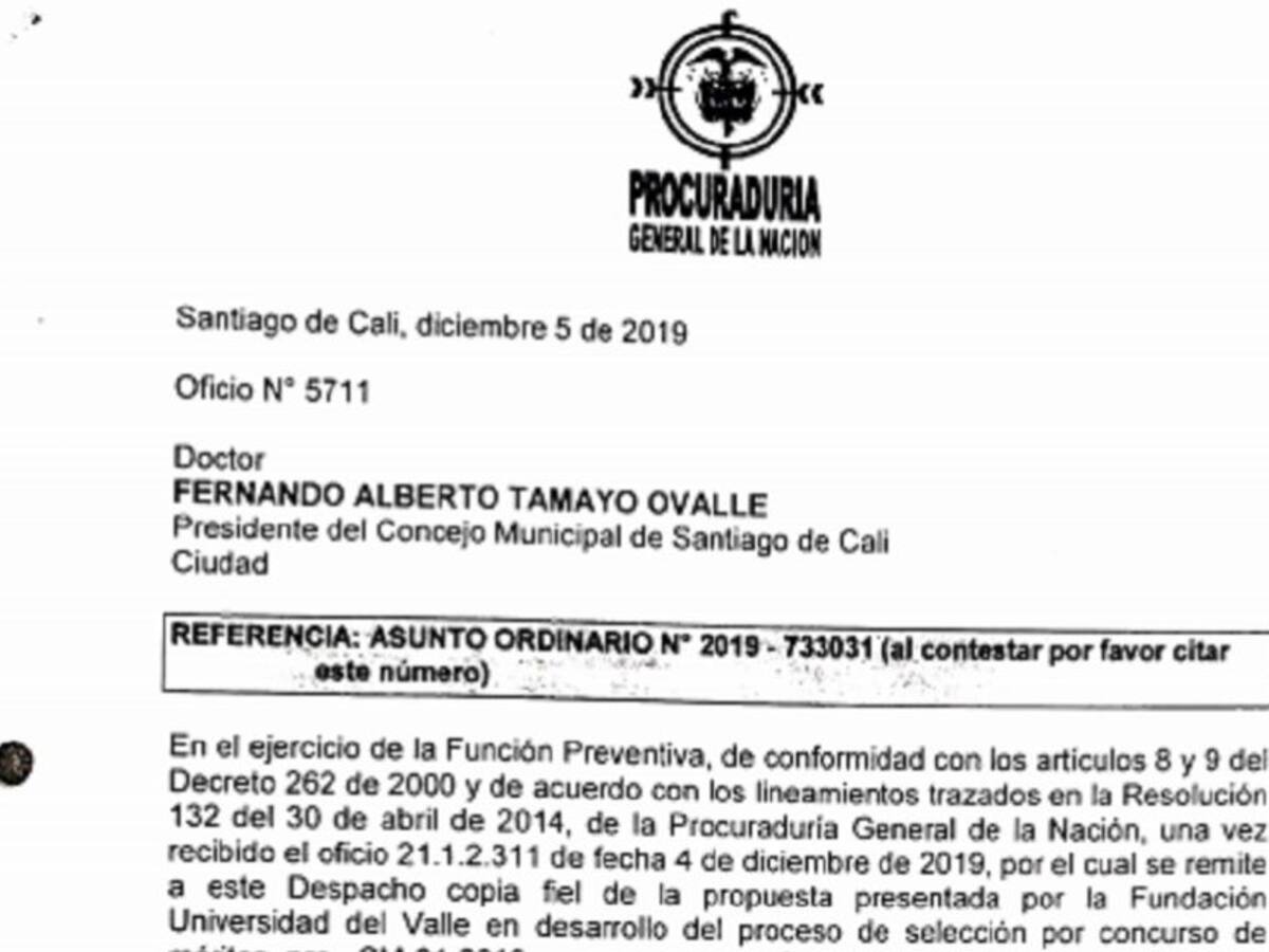Procuraduría hace observaciones a elección de personero de Cali