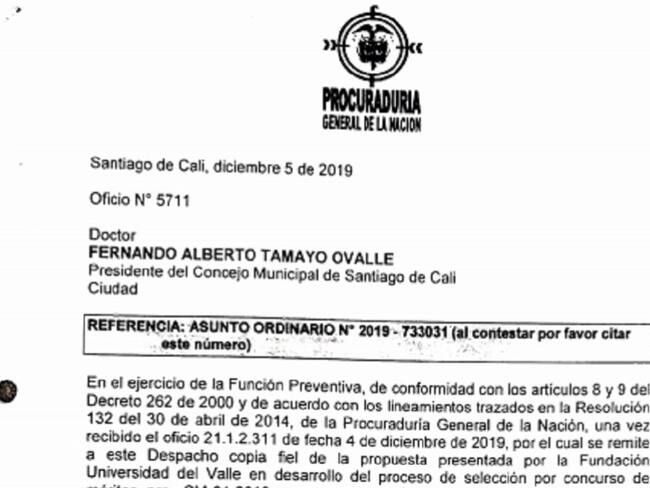 Procuraduría hace observaciones a elección de personero de Cali