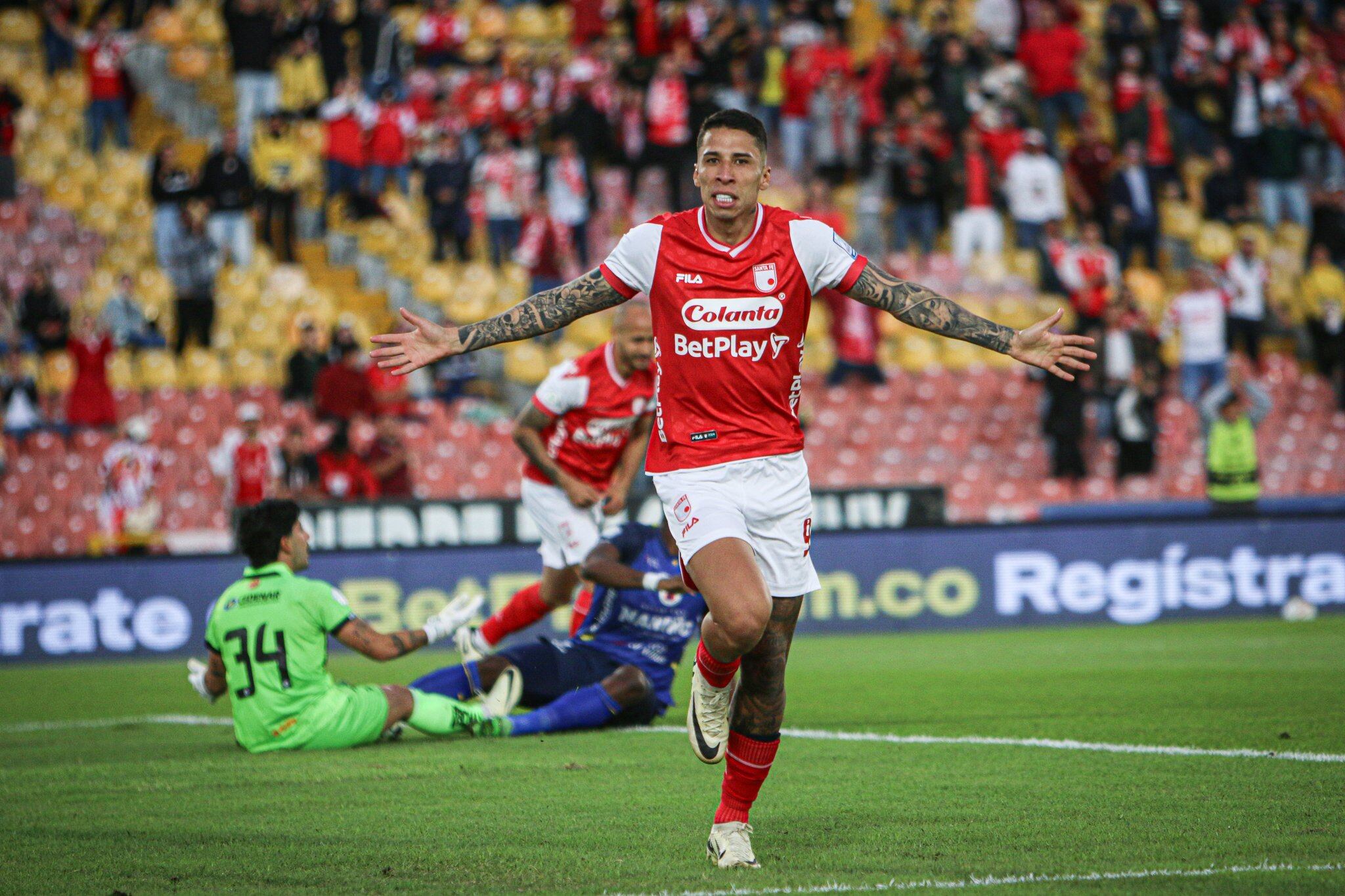 Agustín Rodríguez celebra el primer gol de Santa Fe / Twitter: @santafe.
