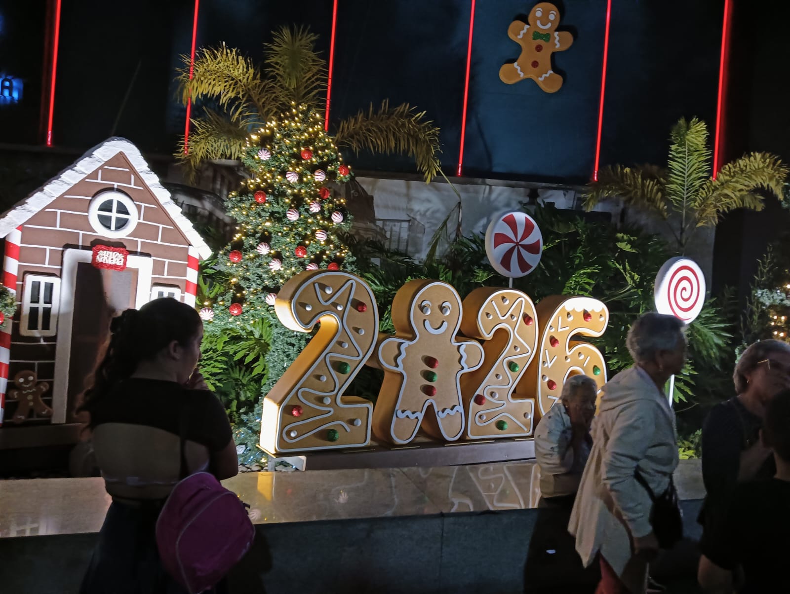 Alumbrado navideño en la portería del centro comercial Portal del Quindío en Armenia. Foto: Adrián Trejos