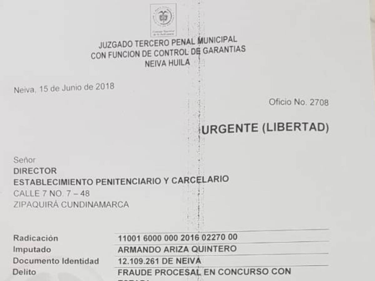 En libertad Armando Ariza Quintero, exdirector de Comfamiliar Huila