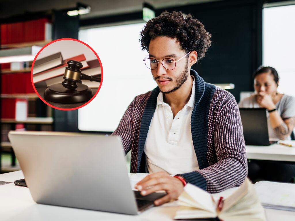 Hombre estudiando derecho y legislación virtualmente. (Fotos vía Getty Images)