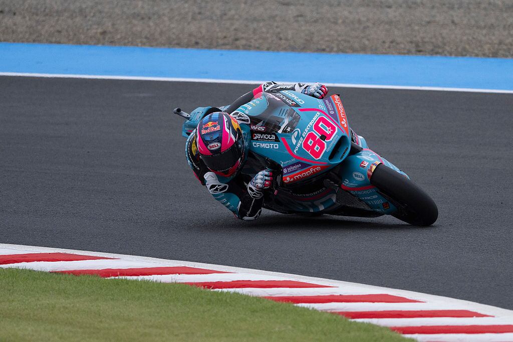 MOTEGI, JAPAN - OCTOBER 02:  David Alonso of Colombia and CFMOTO Impulse Aspar Team rounds the bend during the MotoGP Of Japan - Free Practice at Twin Ring Motegi on October 02, 2026 in Motegi, Japan. (Photo by Mirco Lazzari gp/Getty Images)