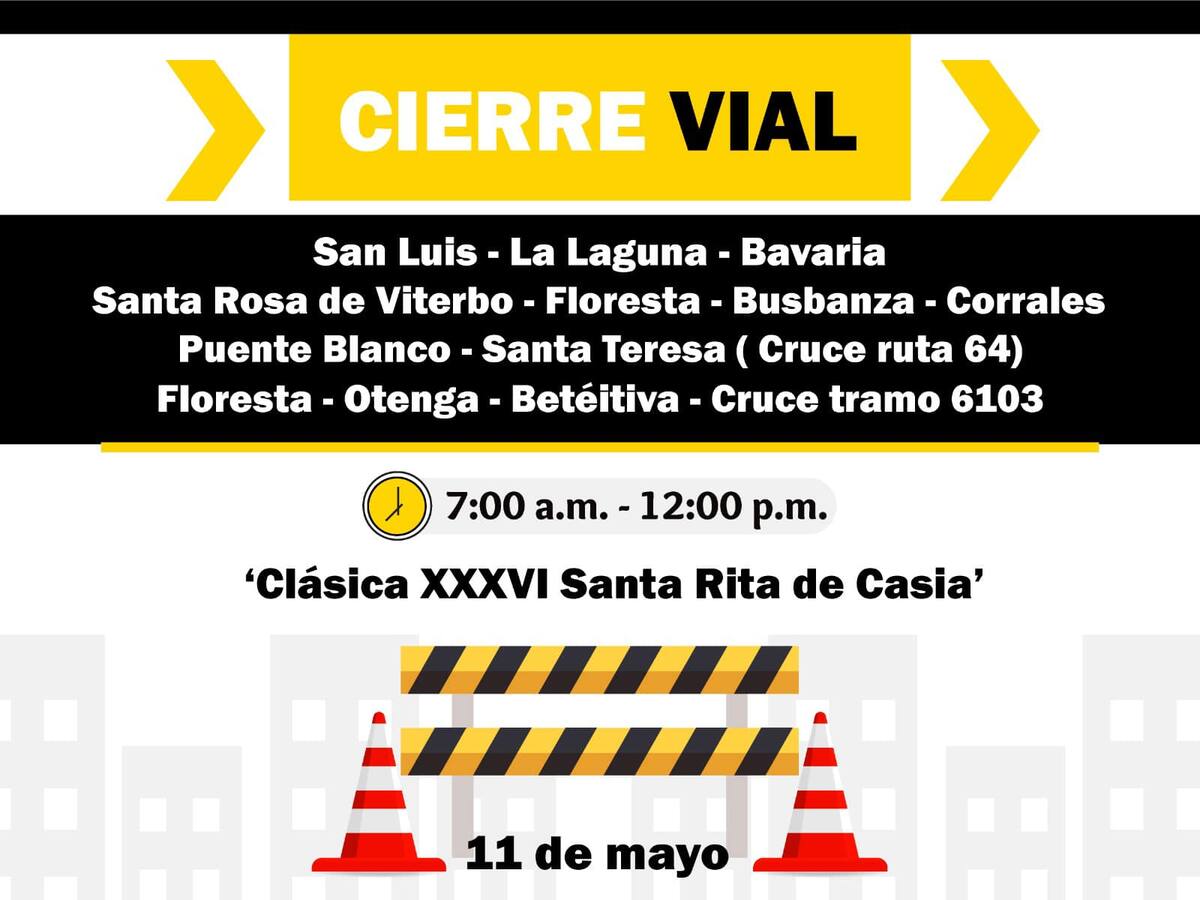 Habrá cierre vial por la Clásica Santa Rita de Casia