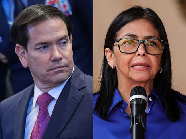 Marco Rubio y Delcy Rodríguez. Fotos: (Photo by Evan Vucci - Pool/Getty Images) / (Photo by Jesus Vargas/Getty Images)