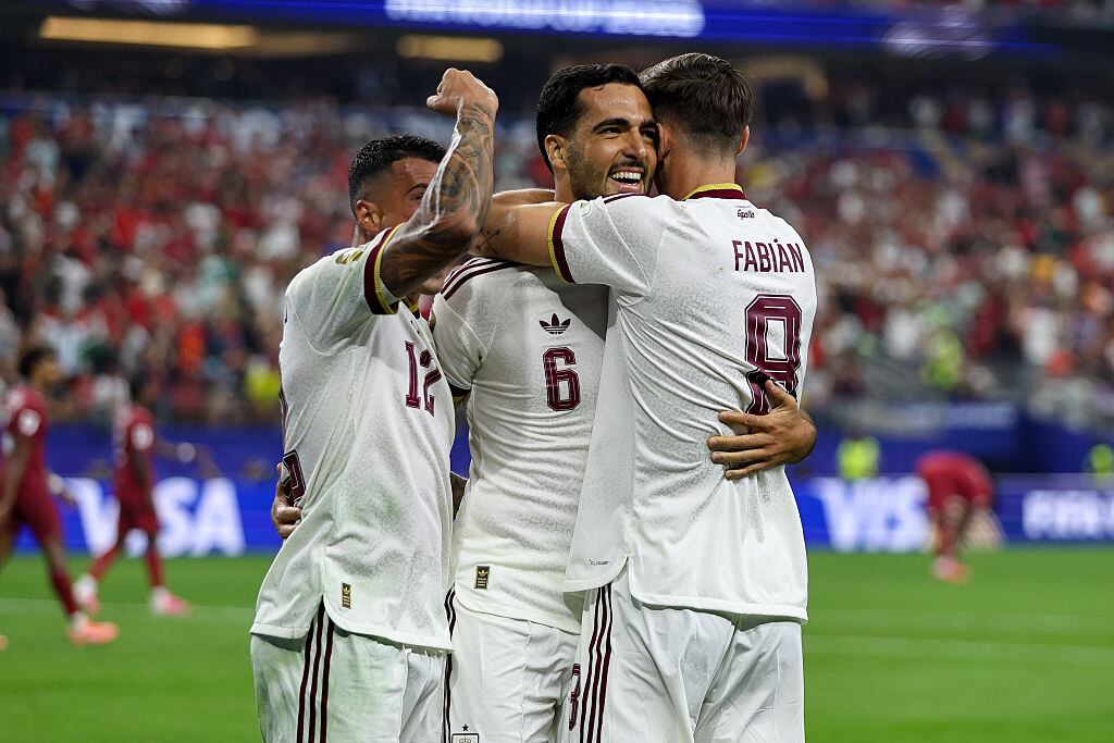 Arlington, United States - July 6: Mikel Merino of Spain celebrates after scoring his team's first goal with teammates during the FIFA World Cup 2026 Round Of 16 match between Portugal and Spain at Dallas Stadium on July 6, 2026 in Arlington, United States. (Photo by Torbjorn Tande/DeFodi Images/DeFodi via Getty Images)