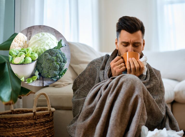 Persona teniendo gripa / Verduras crucíferas (Getty Images)