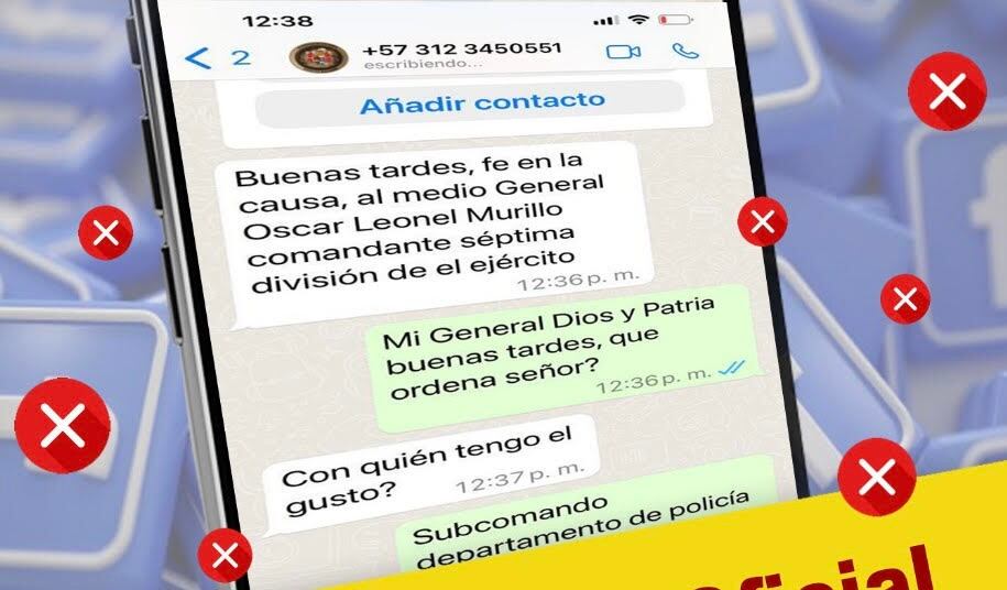 Así estarían suplantado la identidad del general Óscar Leonel Murillo Díaz, comandante de la Séptima División del Ejército. Foto: Cortesía.