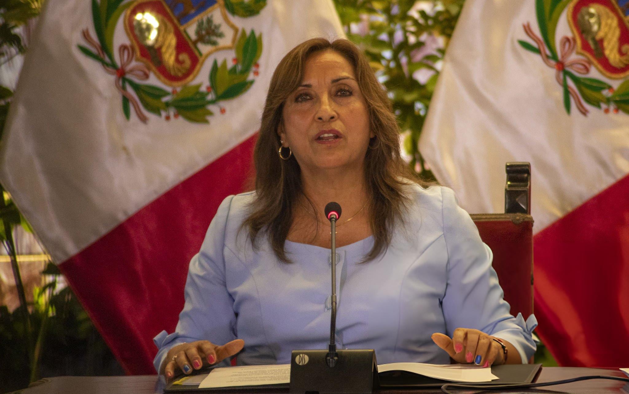 Dina Boluarte en febrero de 2023. FOTO: Fabiola Granda/Bloomberg via Getty Images