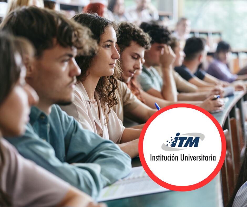 Estudiantes universitarios y logo de ITM (Getty Images)
