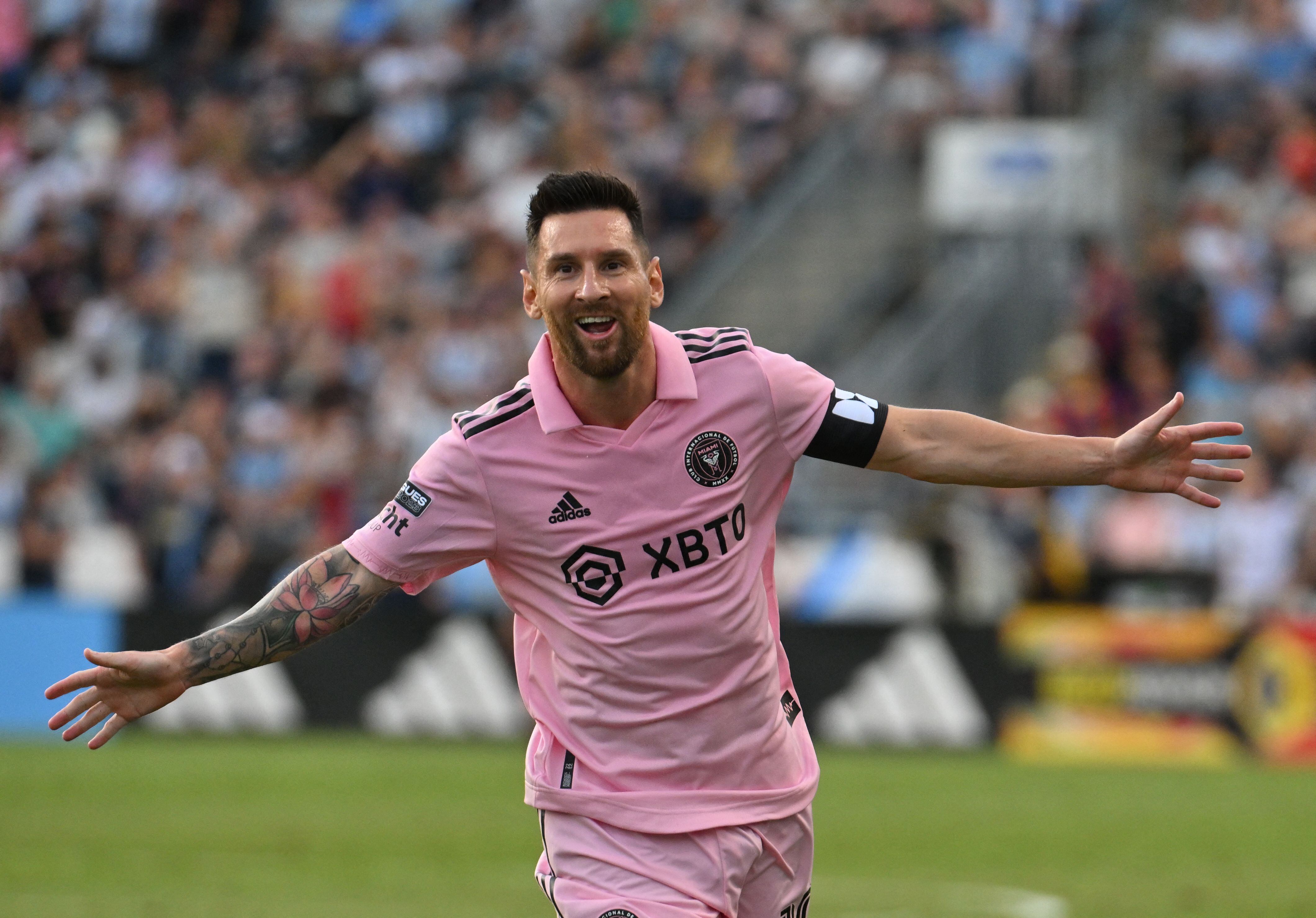 Lionel Messi celebra su gol ante Philadelphia Union. (Photo by ANGELA WEISS / AFP) (Photo by ANGELA WEISS/AFP via Getty Images)