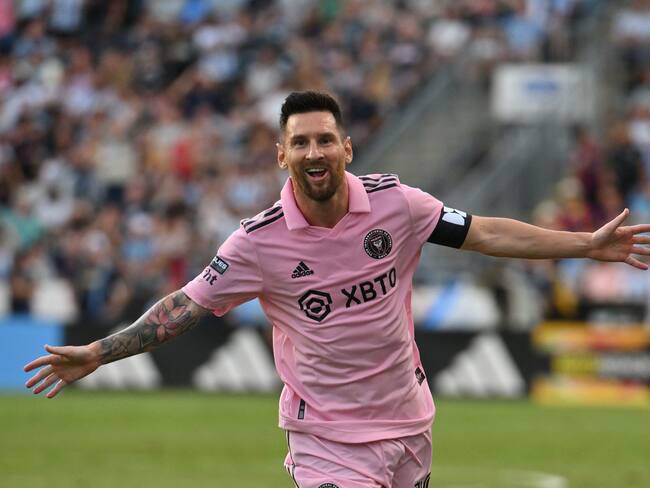 Lionel Messi celebra su gol ante Philadelphia Union. (Photo by ANGELA WEISS / AFP) (Photo by ANGELA WEISS/AFP via Getty Images)