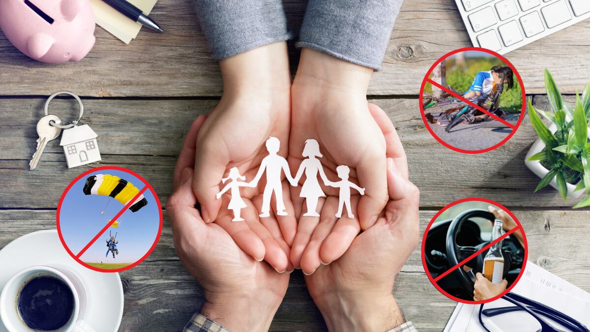 Seguros de vida, palmas de las manos de mujer y hombre con familia de papel (Getty Images)