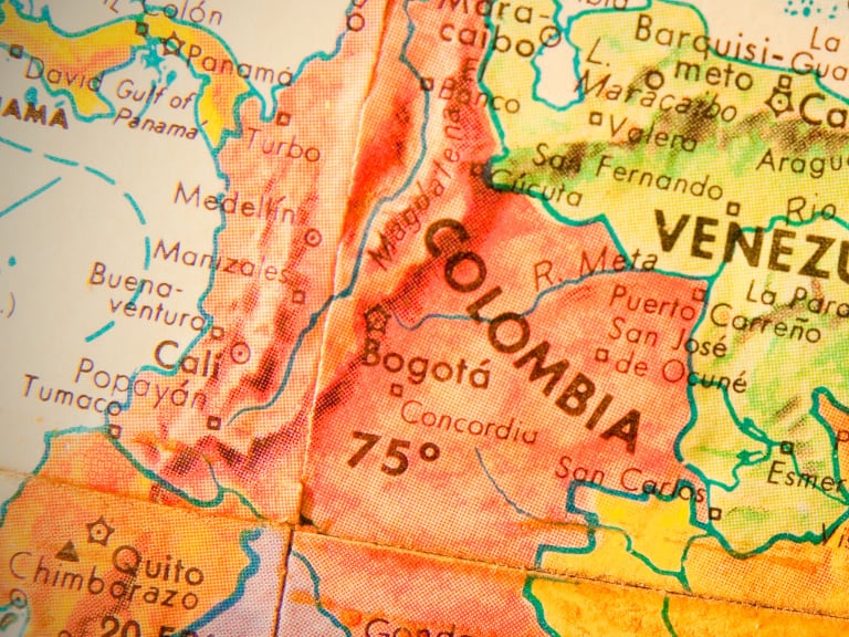 Close-up mapa Colombia (Getty Images)