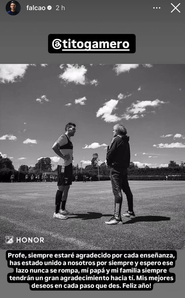 Captura de pantalla del mensaje de Falcao a Alberto Gamero / Instagram: Falcao