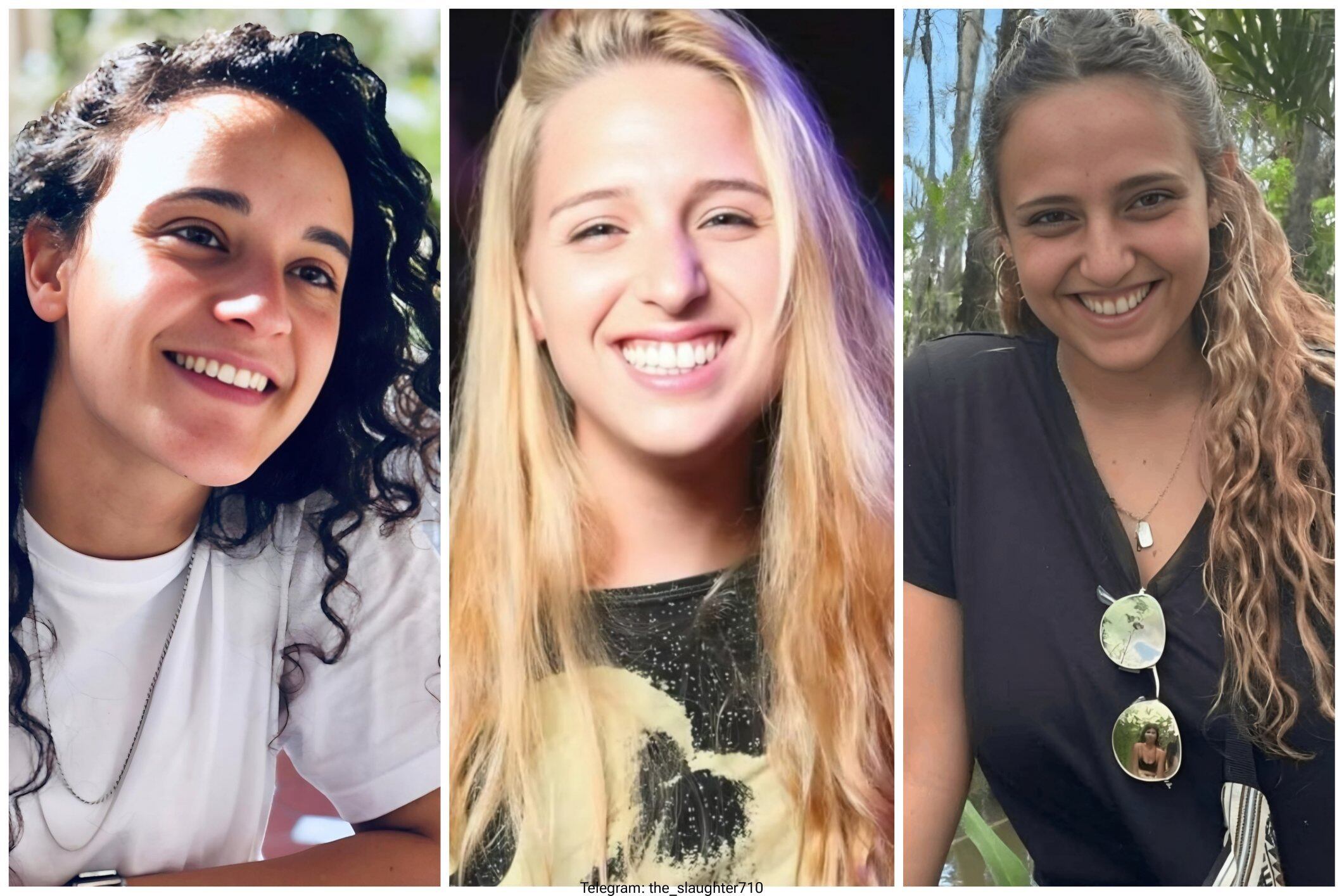 Las tres primeras secuestradas liberadas por Hamás: Emily Damari (i), Doron Steinbrecher (c) y Romi Gonen (d). 
(Foto: Cortesía / Caracol Radio)