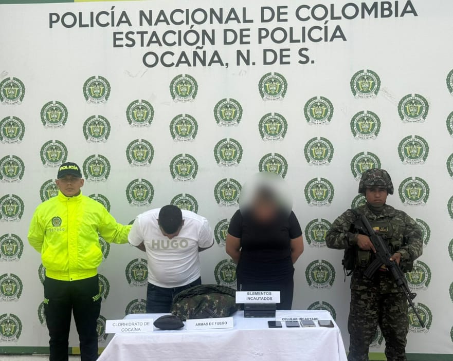 Capturan a presunto integrante del Eln y a una mujer señalada por microtráfico en Ocaña. / Foto: Policía.