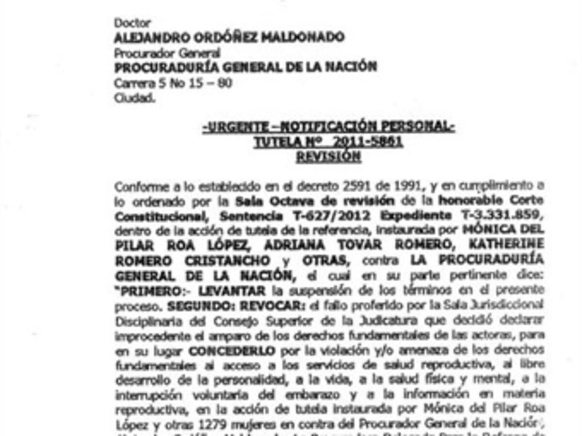 Caracol Radio conoció en exclusiva la notificación que le fue entregada al procurador Ordóñez