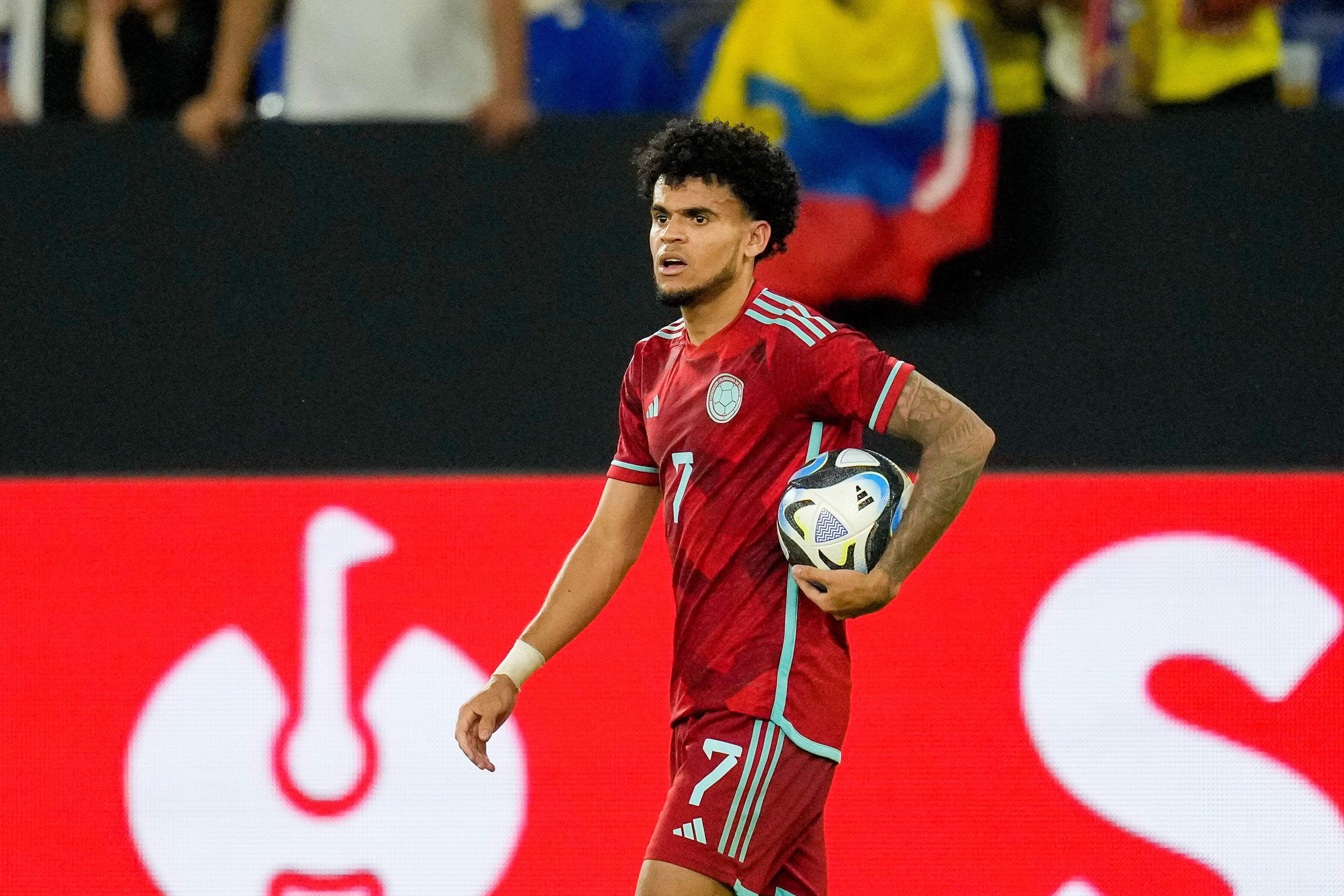 Luis Díaz tras su gol ante Alemania con la Selección Colombia. (Photo by Alex Gottschalk/DeFodi Images via Getty Images)
