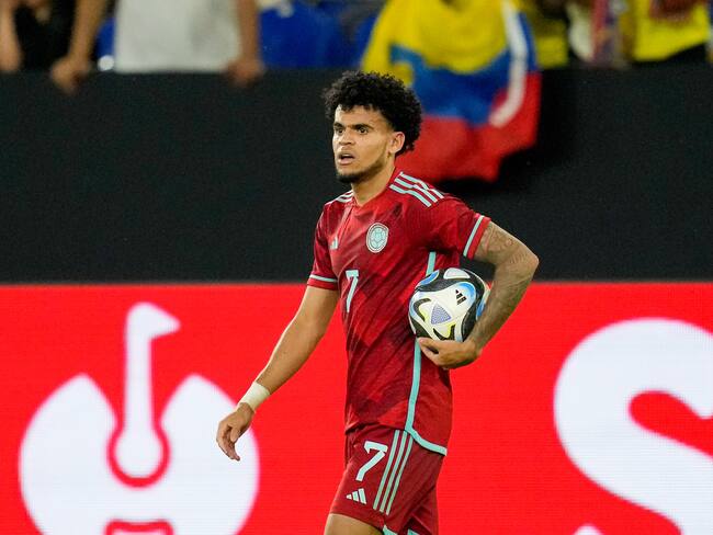Luis Díaz tras su gol ante Alemania con la Selección Colombia. (Photo by Alex Gottschalk/DeFodi Images via Getty Images)