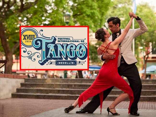 Festival internacional de tango 2024 Medellín, logo de la Alcaldía // Foto de referencia baile de tango, Getty Images
