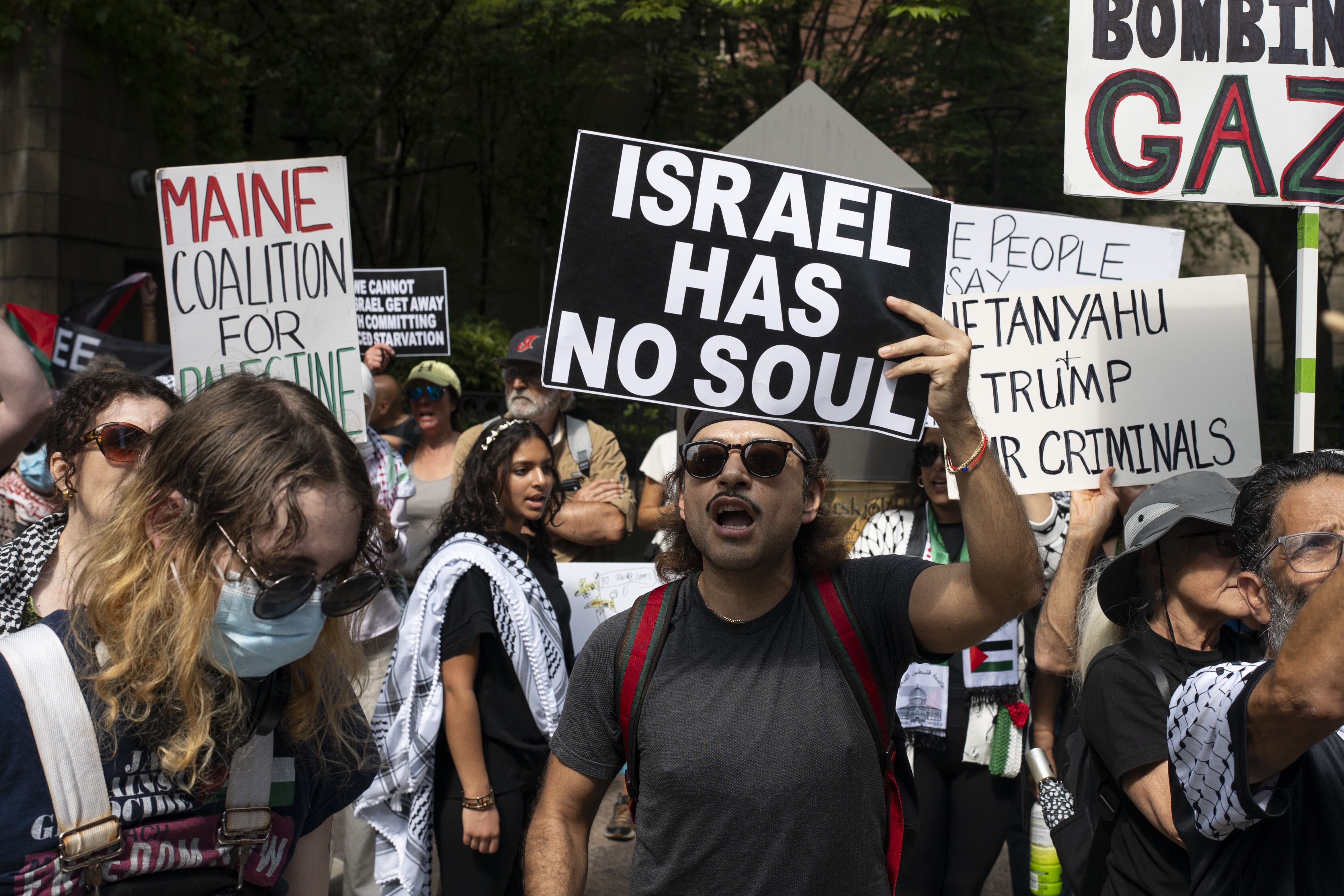 Protestas contra Benjamin Netanyahu en Nueva York.
(FOTO:   Mostafa Bassim/Anadolu via Getty Images)