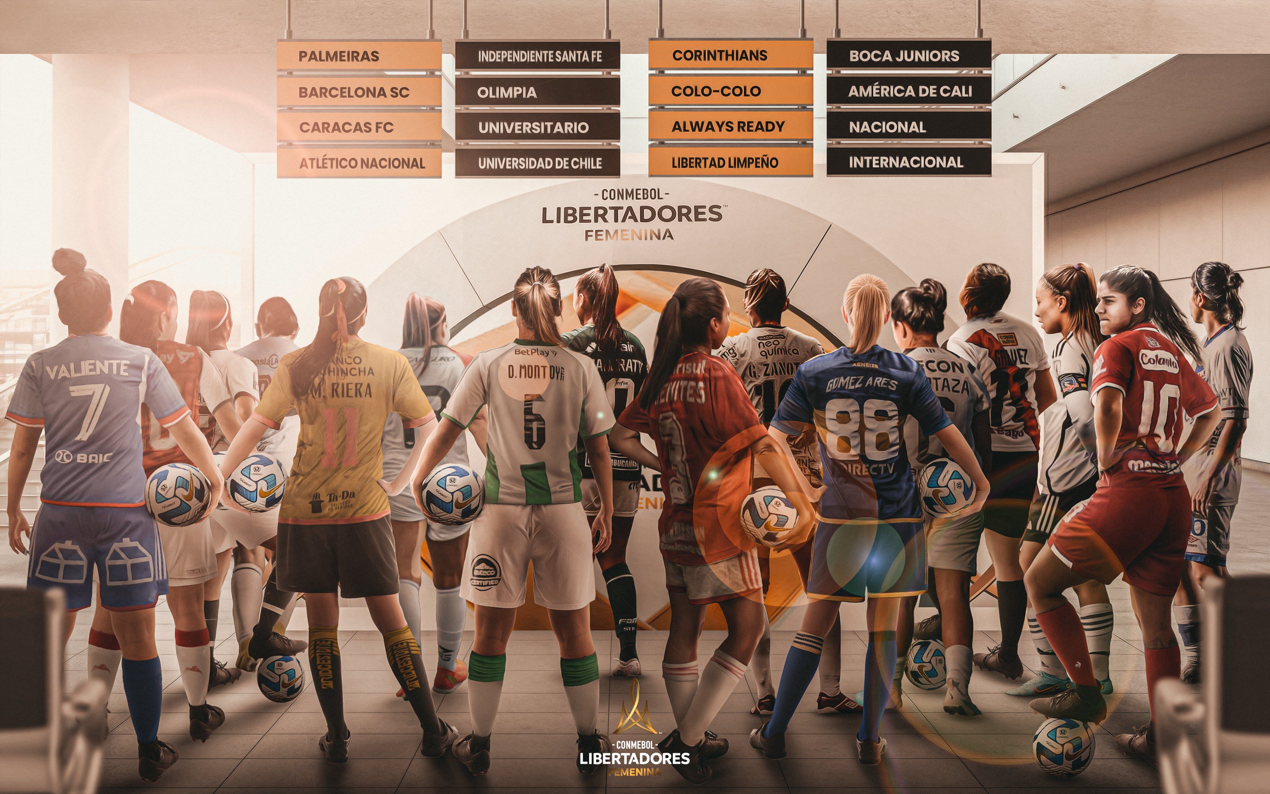 Afiche de la Copa Libertadores Femenina con las figuras de cada equipo participante / Twitter: @LibertadoresFEM