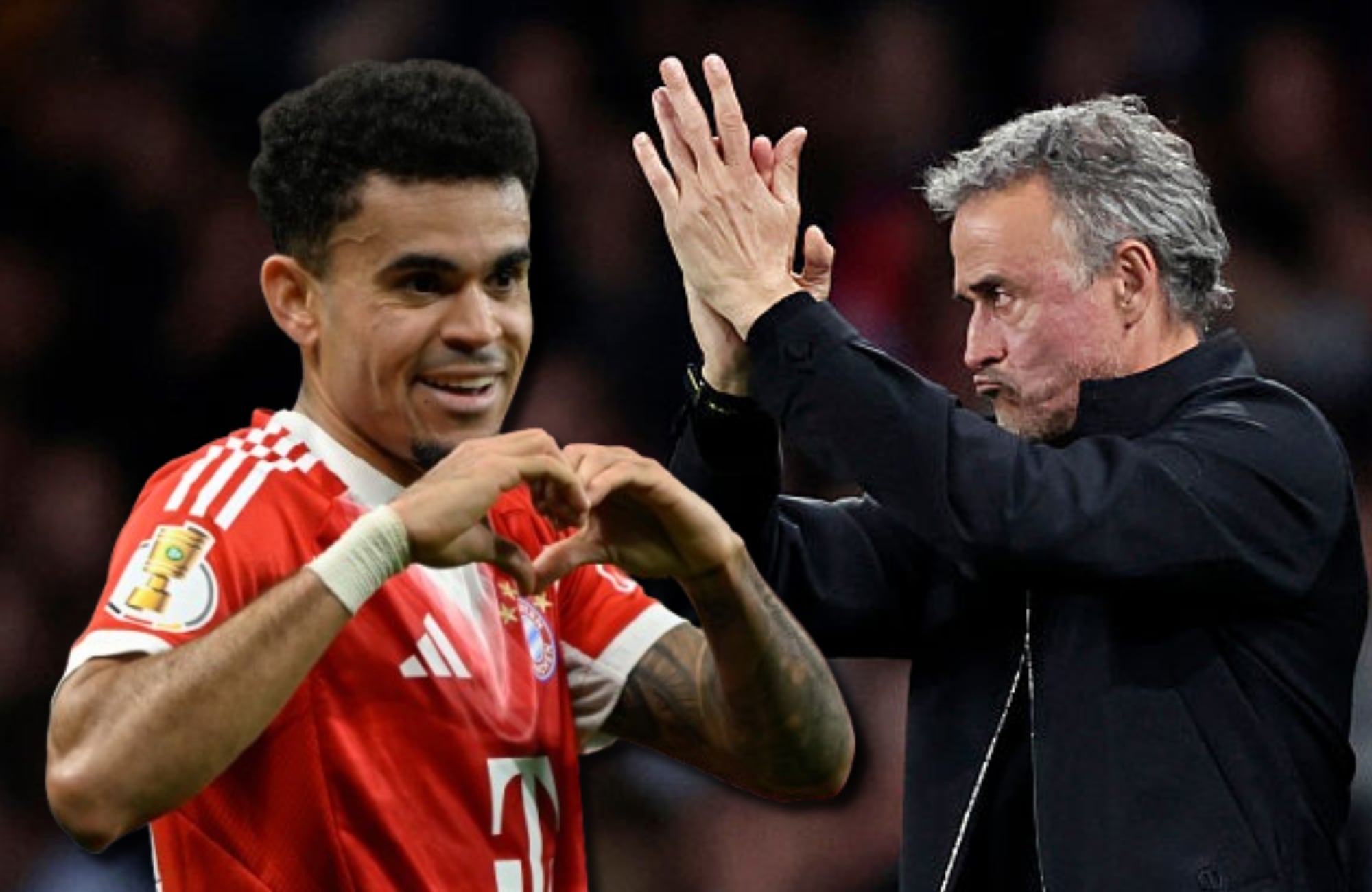 Luis Díaz y Luis Enrique. Fotos: (Photo by INA FASSBENDER / AFP) / (Photo by Rico Brouwer/Soccrates/Getty Images)