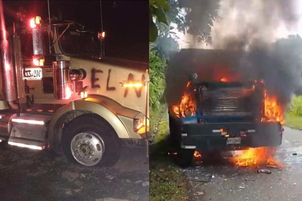 Camiones atacados y pintados con las siglas del ELN - Asociación Colombiana de Camioneros