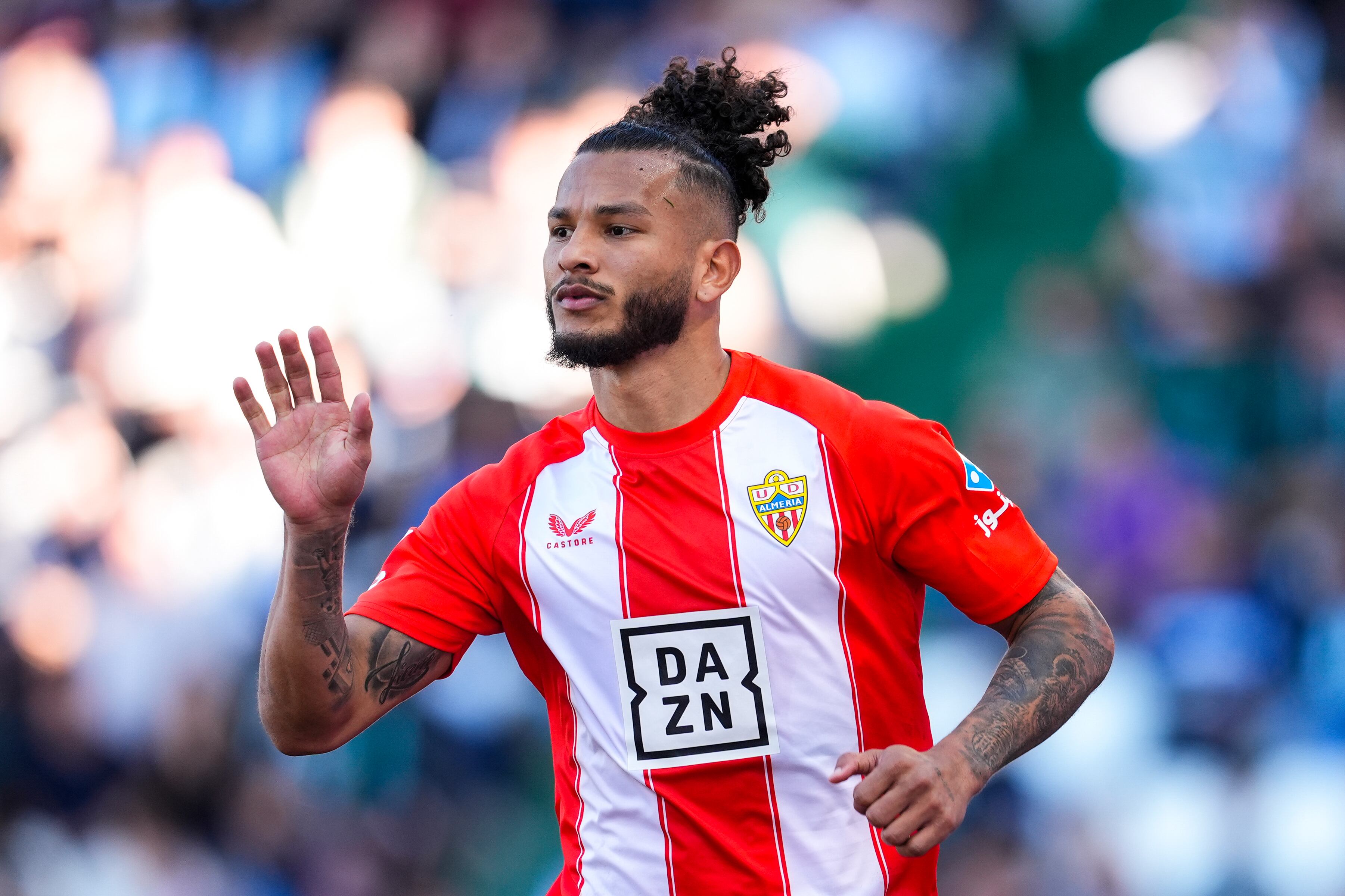 CORDOBA, SPAIN - JANUARY 12: Luis Suarez of UD Almeria celebrates a goal during the Spanish league, LaLiga Hypermotion, football match played between Cordoba CF and UD Almeria at Nuevo Arcangel stadium on January 12, 2025, in Cordoba, Spain. (Photo By Joaquin Corchero/Europa Press via Getty Images)