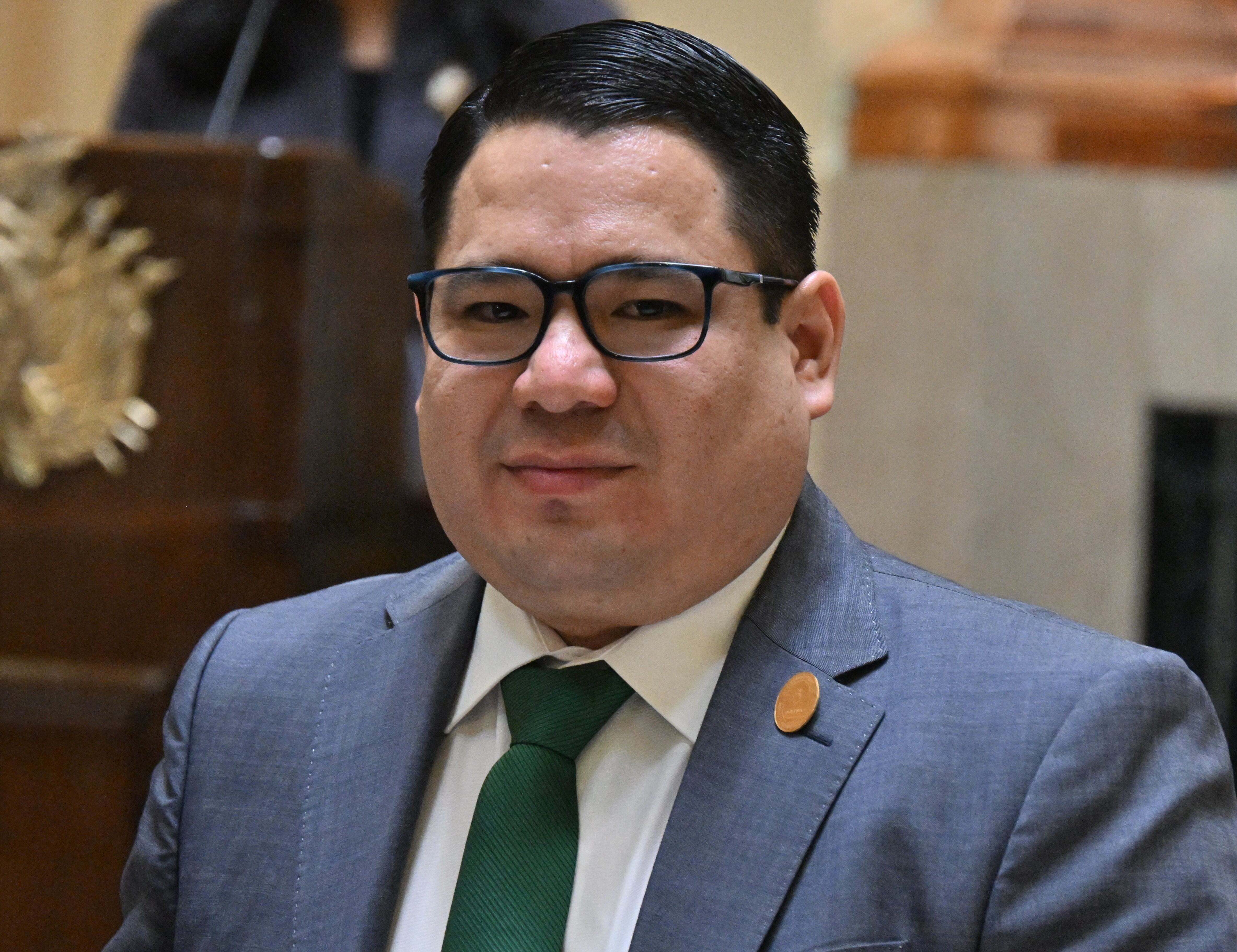 (FILES) Bolivian newly appointed General Attorney Roger Mariaca attends his swearing in ceremony at the Vice-Presidency headquarters in La Paz, Bolivia on October 22, 2024. Bolivian police arrested General Attorney Roger Mariaca on September 30, 2026, two days after the United States revoked his visa due to alleged links to drug trafficking, a Bolivian government source told AFP. (Photo by AIZAR RALDES / AFP)