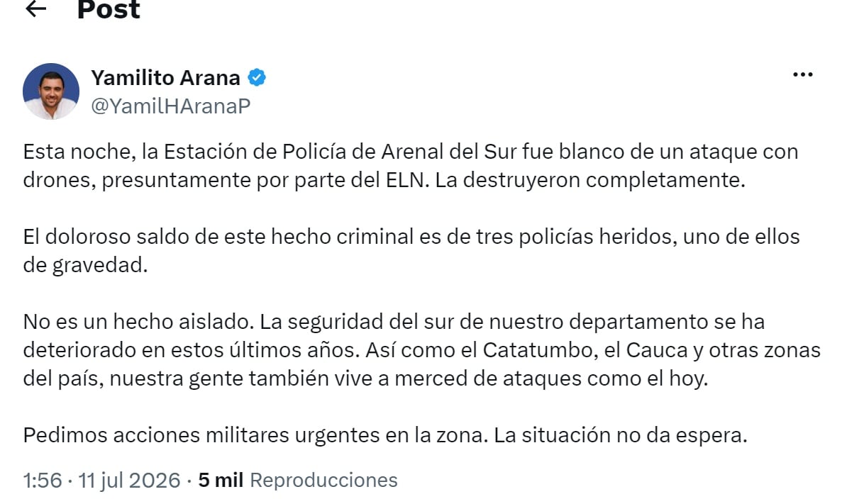 Post Yamil Arana en X. // Captura de pantalla