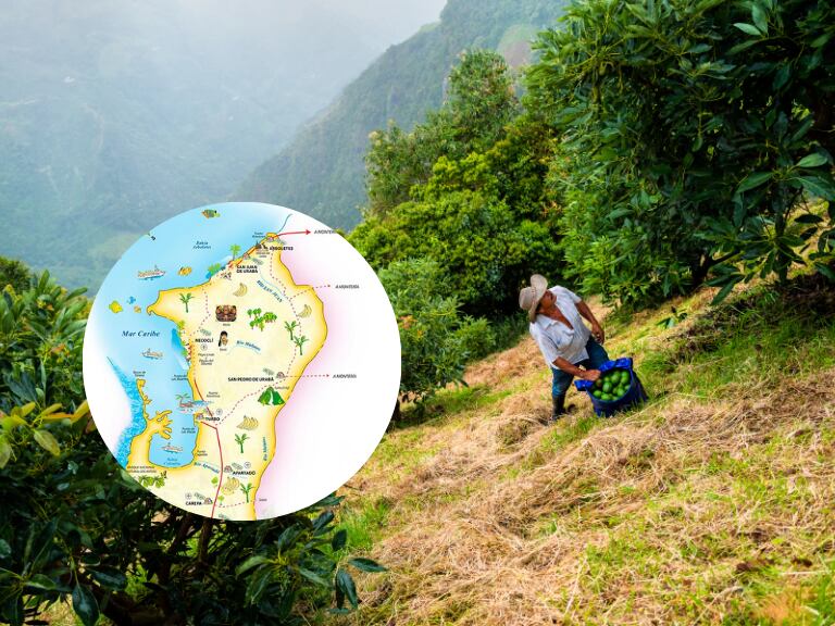 Campesino en el municipio del Urabá antioqueño / mapa de esta subregión (Getty Images / Gobernación de Antioquia)