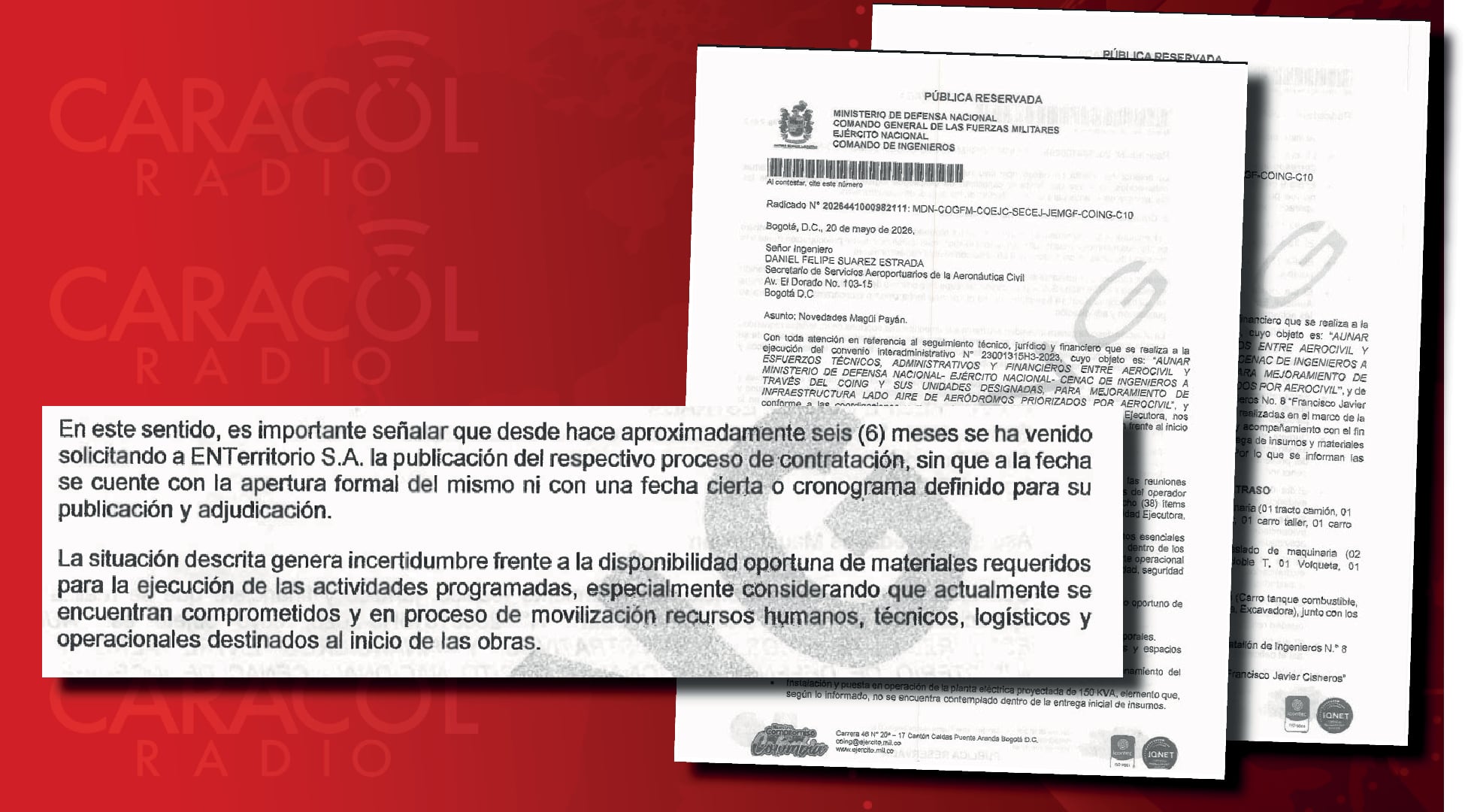 El informe del Comando de Ingenieros del Ejército. Solicitudes desde hace seis meses a Enterritorio.