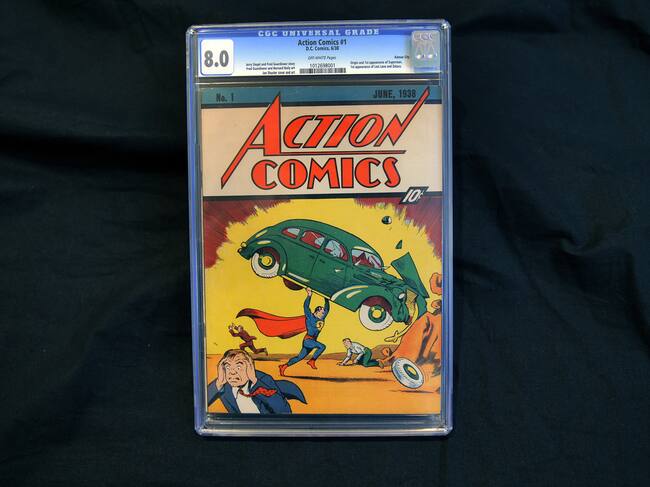 Action Comics #1 comic book of 1938 is pictured on February 23, 2010 in New York which had sold for USD 1 million, making it the first ever million dollar comic book. It was Action Comics #1 that introduced Superman to the world. There are estimated to be only about 100 copies of the comic book in existence. AFP PHOTO / TIMOTHY A. CLARY / AFP PHOTO / TIMOTHY A. CLARY (Photo credit should read TIMOTHY A. CLARY/AFP via Getty Images)