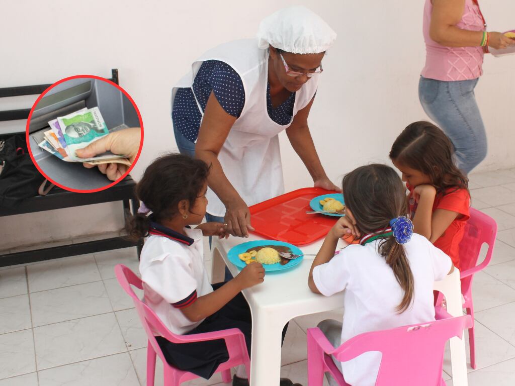 Hogar comunitario en Colombia y de fondo dinero colombiano siendo retirado de un cajero automático (Fotos vía Getty Images y COLPRENSA)