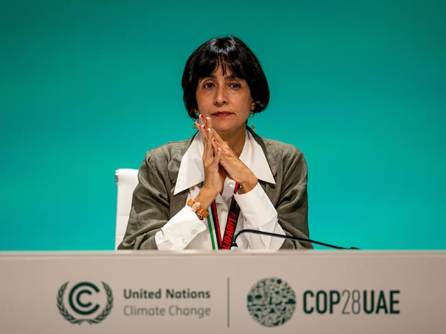 Dubai (United Arab Emirates), 11/12/2023.- Colombia's Minister of Environment and Sustainable Development Susana Muhamad speaks during a press conference at the 2023 United Nations Climate Change Conference (COP28), in Dubai, United Arab Emirates, 11 December 2023. COP28 runs from 30 November to 12 December, and is expected to host one of the largest number of participants in the annual global climate conference as over 70,000 estimated attendees, including the member states of the UN Framework Convention on Climate Change (UNFCCC), business leaders, young people, climate scientists, Indigenous Peoples and other relevant stakeholders will attend. (Emiratos Árabes Unidos) EFE/EPA/MARTIN DIVISEK