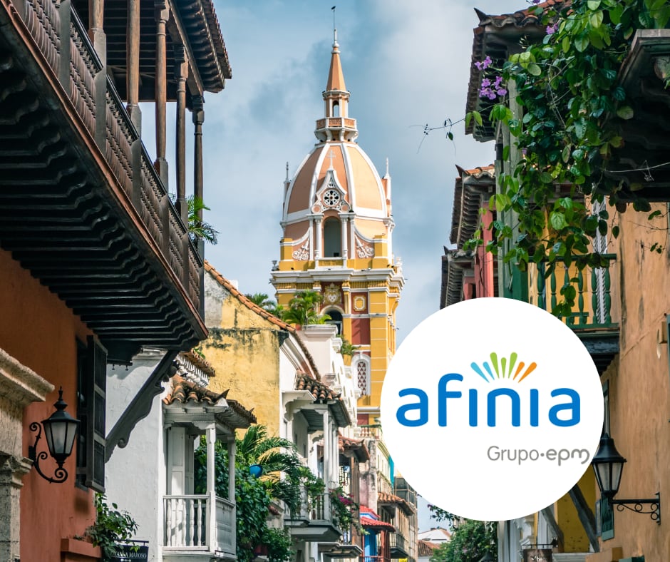 Cartagena de Indias y logo Afinia (Getty Images)