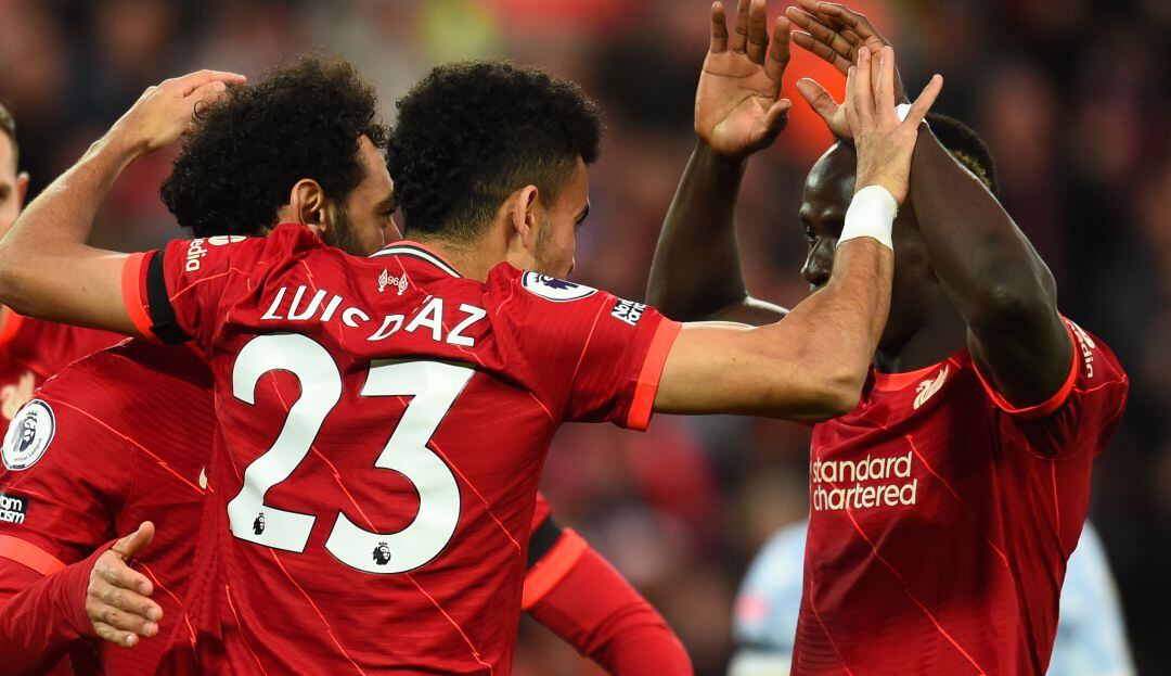 Luis Díaz, Sadio Mané y Mohamed Salah