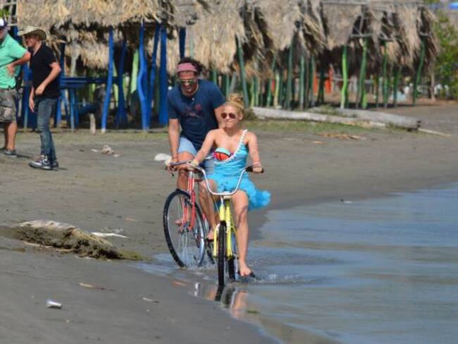 Durante la grabación del video de La Bicicleta, que se lanzó mundialmente hoy.